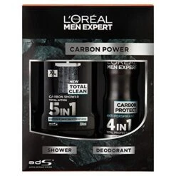 L'Oreal Paris Men Expert The Carbon Power Confezione Regalo 300 Ml 5in1 Gel Doccia + 150 Ml Anti-Traspirante Spray
